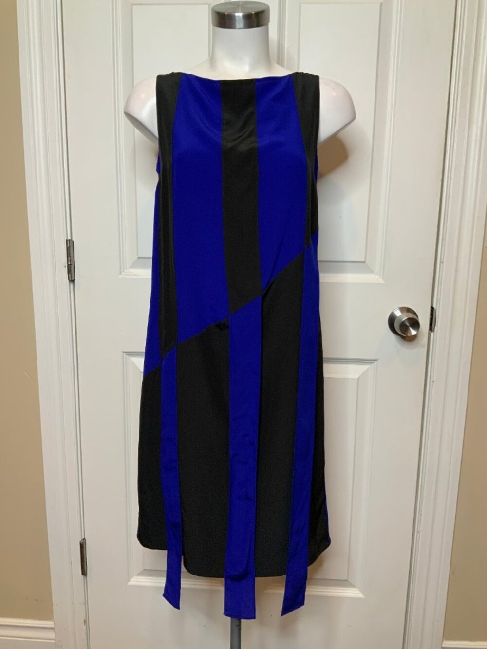Akris Navy & Royal Blue Colorblock 100% Silk Shift Dress, Size 6, NWT! $2490
